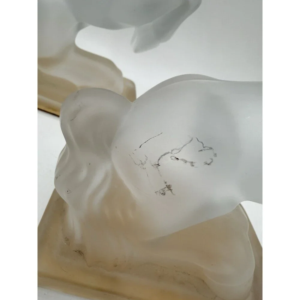 Vintage Frosted Glass Rearing Horse Bookends Art Deco Pair 8